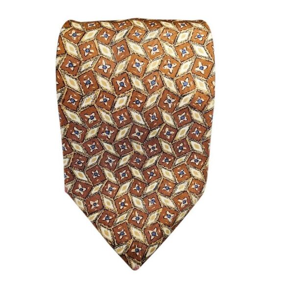 Burberry Vintage Mens Gold Brown Silk Tie - Picture 1 of 5